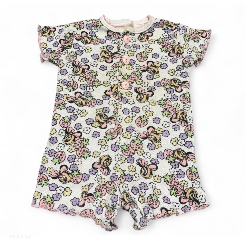 Vintage Disney Babies Romper 9-12M Minnie Strawberry Bee Floral Baby Girls 90s
